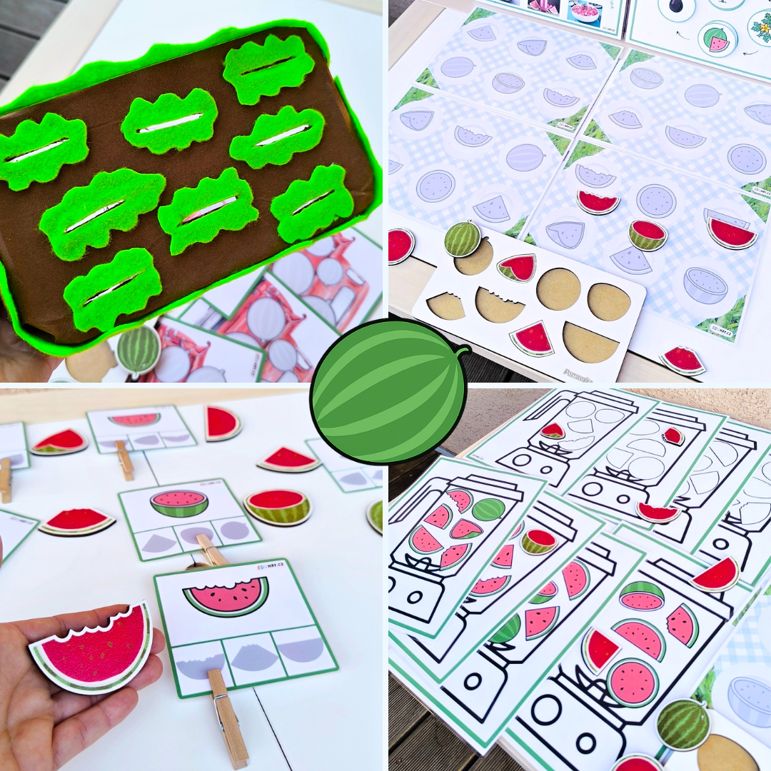 Aktivity pro děti PDF léto meloun tvary stíny velikosti-0